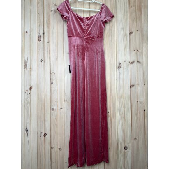 NWT Lulus Glorious Celebration Pink Velvet Off-the-Shoulder Maxi Dress Gala Sz L - Picture 4 of 8
